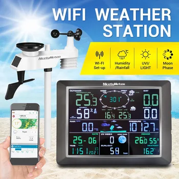 0310 Професионална метеорологичната станция WiFi с по-Голям дисплей и на Външния Сензор, Дождемер, Прогноза за Времето, Сензор за Вятър, NicetyMeter