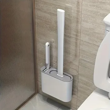 1 комплект силиконови четки за тоалетна с прозорец-притежател, Стенни четка за тоалетна, Държач за четки за тоалетна, Ежедневно почистване на банята в дома