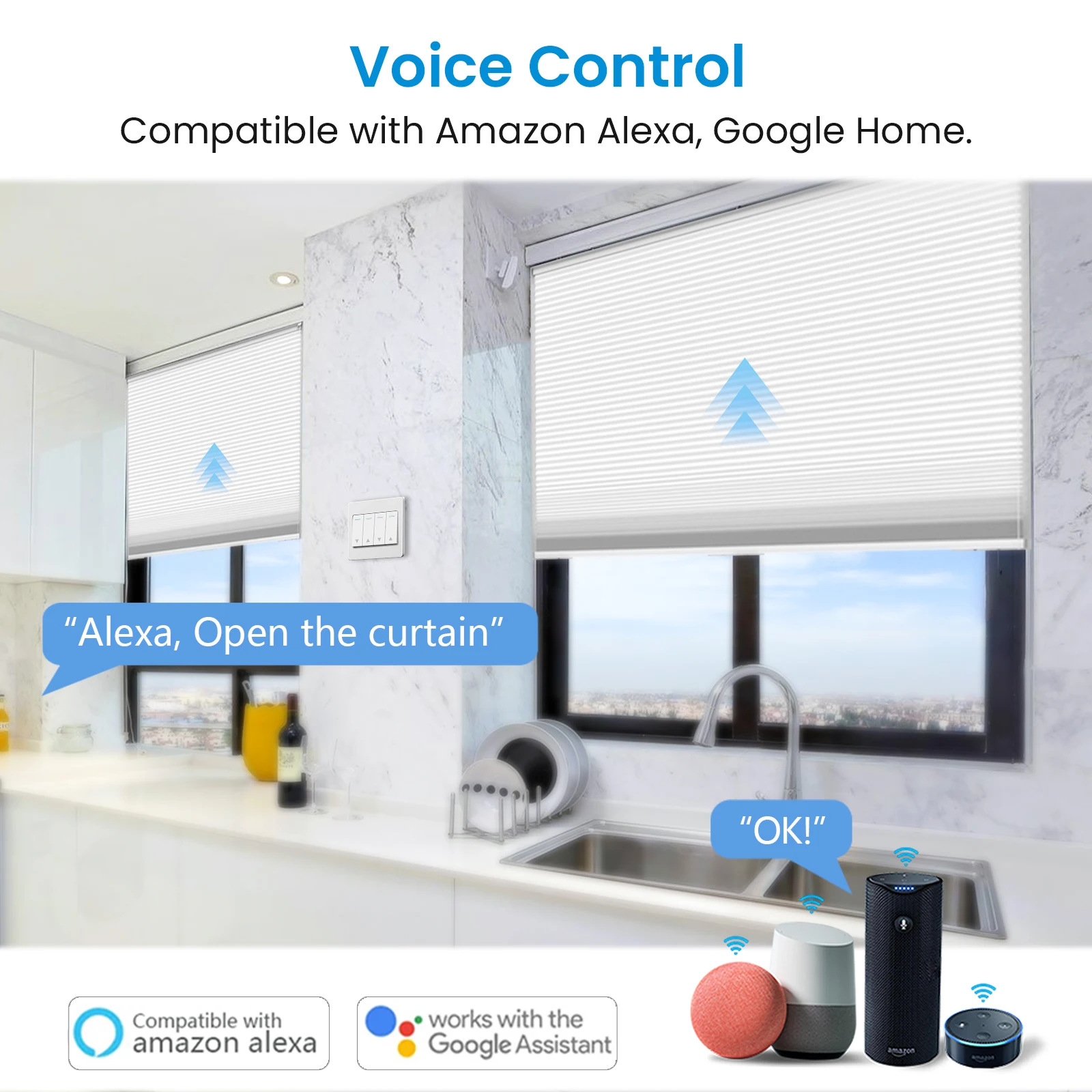 LoraTap Sasha Smart Life Модул превключване двойни щори-щори за електрически мотор преобръщане на пердета с гласов контрол от Google Home Алекса