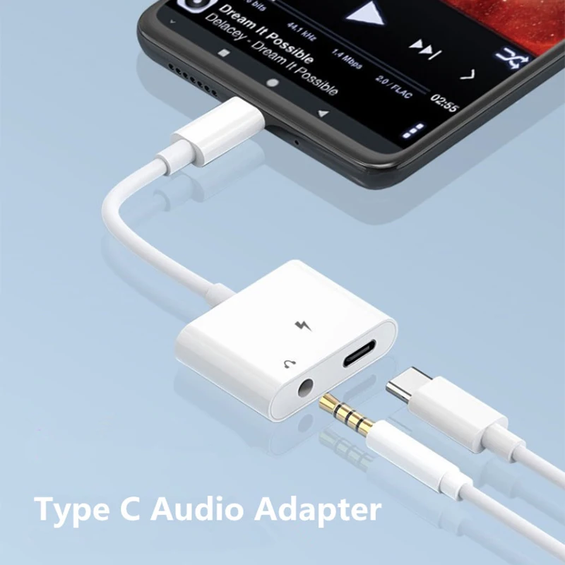Адаптер Type C от USB C до 3,5 мм Аудио конектор на Зарядното устройство, Сплитер, конвертор Type C Разклонител за зарядно кабел, Адаптер за слушалки