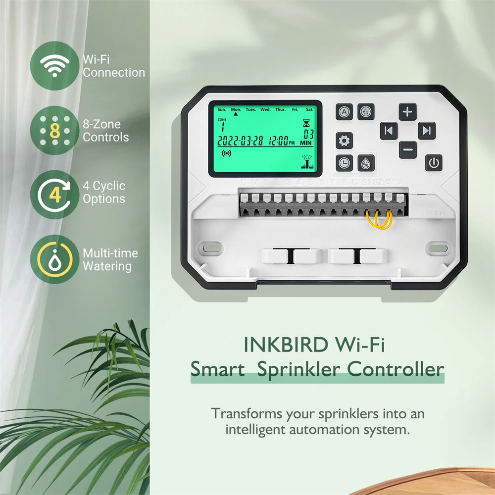 INKBIRD IIC-800-WIFI Умен Спринклерный контролер 8 Зони за Напояване на закрито / на открито на 2,4 Ghz за Wi-Fi Поддържа Ръчен режим Plug EU