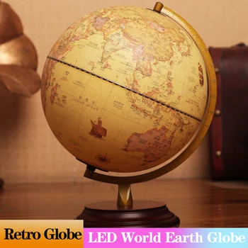 32-сантиметър ретро-led карта на света, на въртящата се на 360 градуса Карта по география на света на английски китайски Настолна настолна лампа