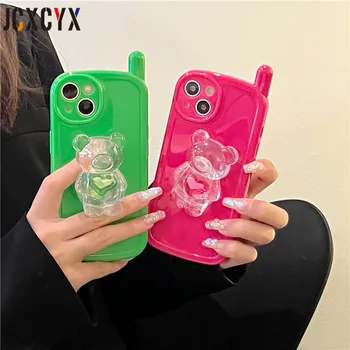 3D Корейски Мечка Любов Притежателя Поставка Сладък Калъф За Телефон iPhone 14 13 12 11 Pro Max XR XS X Естетичен Мек Силиконов Калъф За Телефон