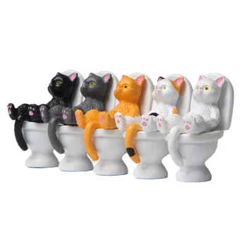 5шт Cartoony котка, Седнала на тоалетната чиния и Декорации Котешки Фигурки Котешки украса на дома