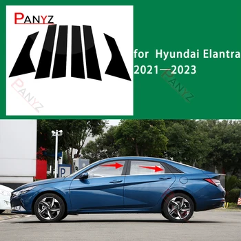 6шт Стелажи, стелажи прозореца на колата Вратите на лигавицата на Етикети на покрива Гланц Черни Аксесоари за Hyundai Elantra Avante 2021 2022 2023