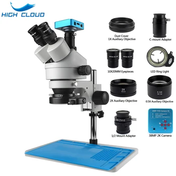 7X-45Ч Тринокулярный стереоскопичен микроскоп с увеличение, голяма настолна поставка и допълнителен обектив, цифрова камера, HDMI за запояване печатни платки телефон