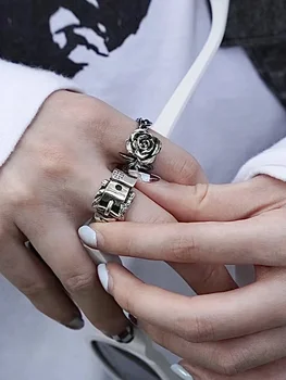 ERD стил ретро реколта роза дизайн закопчалка от сребро 925 проба пръстен с нишов дизайн пръстен