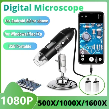 USB Електронен микроскоп с поставка за запояване, Ендоскопска лупа 500X 1000X 1600X за мобилен телефон PC
