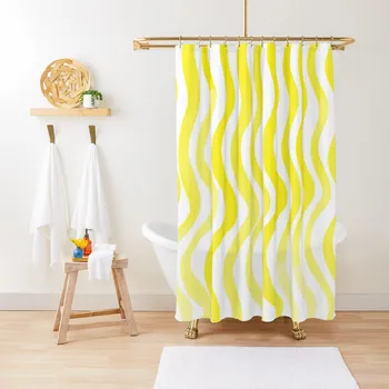 Вълнообразни линии - лимон-жълта завеса за душ, Кутия за баня, Аниме, баня с Душ кабина, Водоустойчив завеса за баня