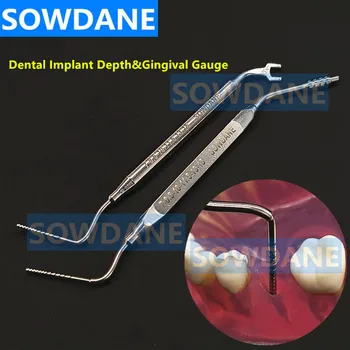 Дълбочина на зъбен имплант Измерител на дълбочината на венците Линия за измерване дълбочина на Дълбока Сонда Штангенциркуль за зъбен имплант Инструмент за Измерване от неръждаема Стомана