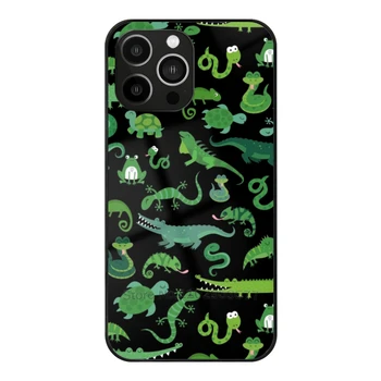 Зелени Стъклен Калъф с Участието на Животни-Влечуги и Черно Модел За Apple Iphone 14 Pro 13 12 11 7 8 Plus Xr Xs X Max 6S 5S Закалена Капак на Телефона