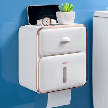 Многофункционална кутия за салфетки, рафтове за съхранение на ролка хартия с перфорации, кухненски монтиране на Плъзгаща държач за тоалетна хартия за баня