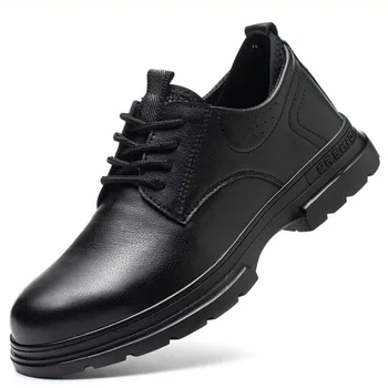 Мъжки защитни обувки от телешка кожа, работни обувки от естествена кожа, устойчиви на пробиване и дълъг живот на обувки, непромокаеми и защитни обувки