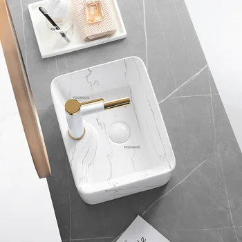 Простата мраморна мивка над мивката, Скандинавски, керамична мивка, мивка за баня, кръгла мивка за тоалетната чиния, купа за кухненски мивки