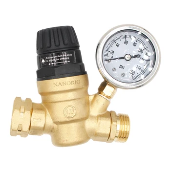 Регулатор за налягане на вода 3/4 инча, Месинг намаляване на valve с манометром и 2 филтри за кемпера/градински маркуч/туристически ремарке