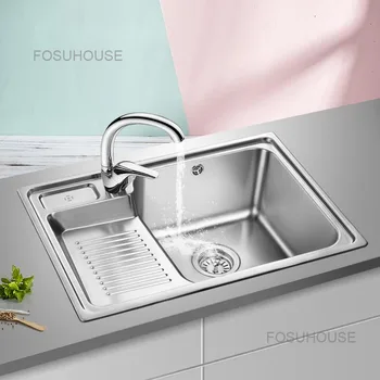 Скандинавски лукс 304 Кухненски мивки от неръждаема стомана с един резервоар, мивка за измиване на балкона, мивки за измиване на лицето, креативни кухненски аксесоари