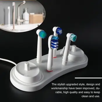 Скоба за електрическа четка за зъби, бели, 2 поставка за четка за зъби, чиния за основанията, 4 глави за четка за зъби, чиния за основание с 1 зарядно устройство