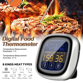 Цифров хранително-вкусовата термометър за готвене на скара, кухненски термометър с дисплей, таймер, измерване на температурата на фурната за барбекю-скара