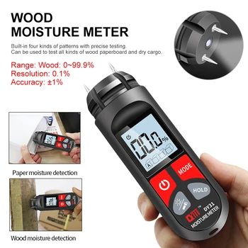 Цифрово измерване на влажността на дървесината тестер за влага хартия с LCD дисплей Портативен, с монтиран на стената влагомер Детектор за влажност на дървесината е 0-99.9%